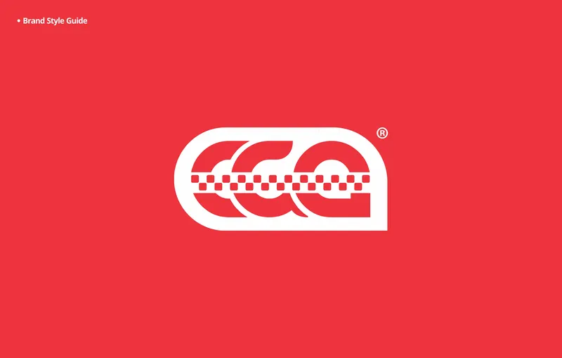 Charis God Automobile mark: a bold CGA monogram with a chequered-flag band, white on red