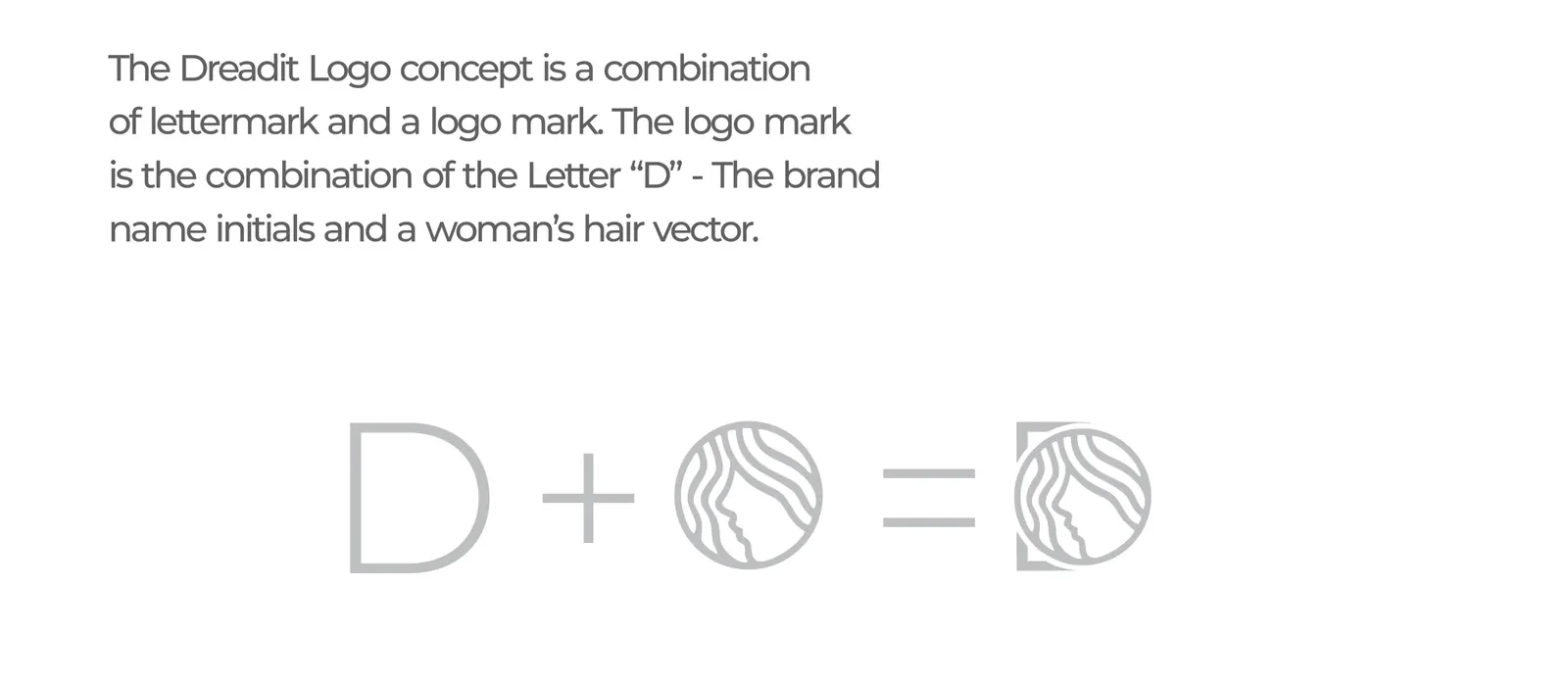 Logo concept page: the letter D plus a woman's flowing hair, joined into one mark