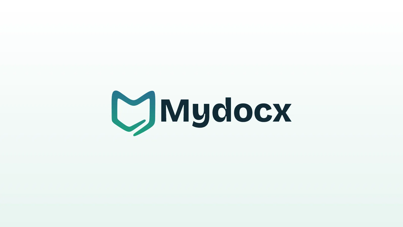 Mydocx primary logo: a shield-shaped M in a teal-blue to teal-green gradient beside a dark navy wordmark